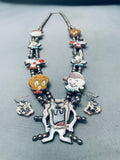 Looney Tunes Old Zuni Turquoise Sterling Silver Inlay Squash Blossom Necklace-Nativo Arts