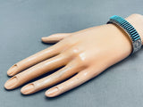 Rare Long Needle Turquoise Vintage Native American Zuni Sterling Silver Bracelet-Nativo Arts