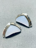 Fascinating Vintage Signed Native American Zuni Moonstone Sterling Silver Earrings-Nativo Arts