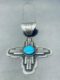 Native American Delbert Secatero Old Kingman Turquoise Sterling Silver Zia Necklace-Nativo Arts