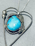Lovely Vintage Native American Navajo Morenci Turquoise Sterling Silver Heart Necklace-Nativo Arts