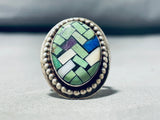 One Of The Most Intricate Vintage Native American Navajo Green Turquoise Sterling Silver Ring-Nativo Arts