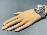 Spectacular Native American Navajo Wildhorse Turquoise Sterling Silver Signed Bracelet-Nativo Arts