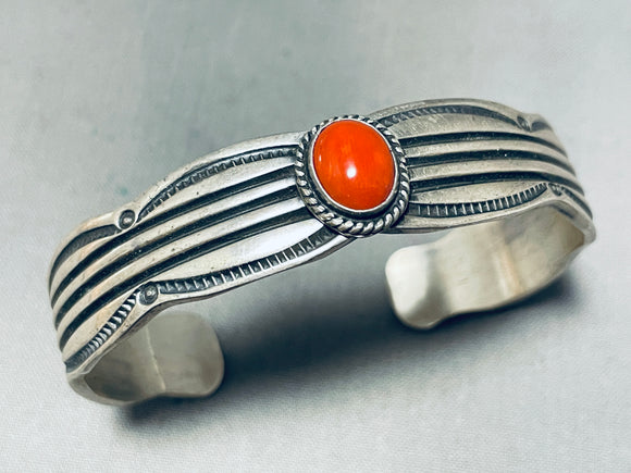 Charming Vintage Native American Navajo Coral Sterling Silver Bracelet-Nativo Arts