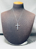 Glorious Native American Navajo Lapis Synthetic Opal Sterling Silver Cross Necklace-Nativo Arts