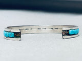 Blocks Of Turquoise Vintage Native American Navajo Sterling Silver Bracelet Cuff-Nativo Arts