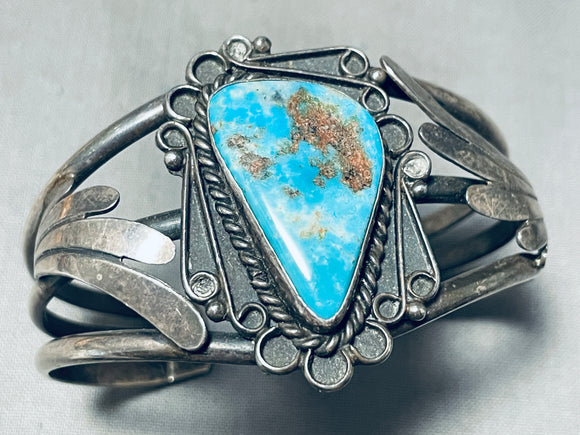 Important Rare Deposit Morenci Turquoise Vintage Native American Navajo Sterling Silver Bracelet-Nativo Arts