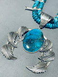 202 Gram Powerful Native American Navajo Turquoise Sterling Islver Squash Blossom Necklace-Nativo Arts