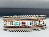 Rare Hand Beaded Vintage Native American Navajo Turquoise Sterling Silver Inlay Bracelet-Nativo Arts