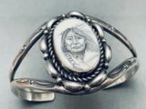 Completely Hand Carved Vintage Native American Navajo Sterling Silver Indian Woman Bracelet-Nativo Arts