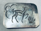 Happy Drancing Deer Vintage Native American Navajo Sterling Silver Buckle-Nativo Arts