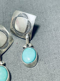Impressive Vintage Native American Zuni Blue Gem Turquoise Sterling Silver Signed Earrings-Nativo Arts