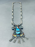 One Of The Finest Vintage Native American Zuni Turquoise Inlay Sterling Silver Necklace-Nativo Arts