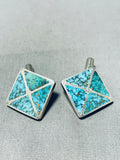 One Of Best Vintage Native American Zuni Spiderweb Turquois Einlay Sterling Silver Cufflinks-Nativo Arts