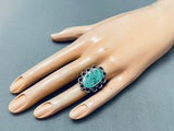 Carico Lake Turquoise Vintage Native American Navajo Sterling Silver Ring Old-Nativo Arts