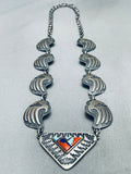 One Of The Best Vintage Native American Navajo Turquoise Inlay Sterling Silver Necklace-Nativo Arts