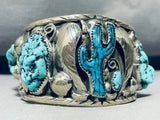 Cactus Turquoise!!!!! One Of A Kind Vintage Native American Navajo Sterling Silver Bracelet!-Nativo Arts