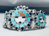 Early 1900's Vintage Native American Zuni Turquoise Inlay Sterling Silver Bracelet-Nativo Arts