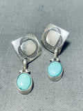 Impressive Vintage Native American Zuni Blue Gem Turquoise Sterling Silver Signed Earrings-Nativo Arts