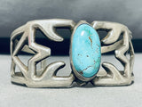 Spectacular Vintage Native American Navajo Blue Gem Sand Cast Silver Bracelet-Nativo Arts