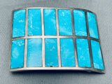 One Of The Biggest Best Vintage Native American Navajo Turquoise Inlay Sterling Silver Buckle-Nativo Arts