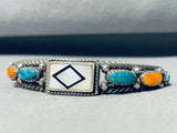 One Most Unique Coiled Vintage Native American Navajo Turquoise Inlay Sterling Silver Bracelet-Nativo Arts