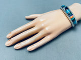 6 Inch Wrist Vintage Native American Navajo Inlay Turquoise Sterling Silver Bracelet-Nativo Arts