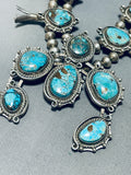 Dropdead Fab Vintage Navajo Turquoise Sterling Silver Squash Blossom Necklace-Nativo Arts