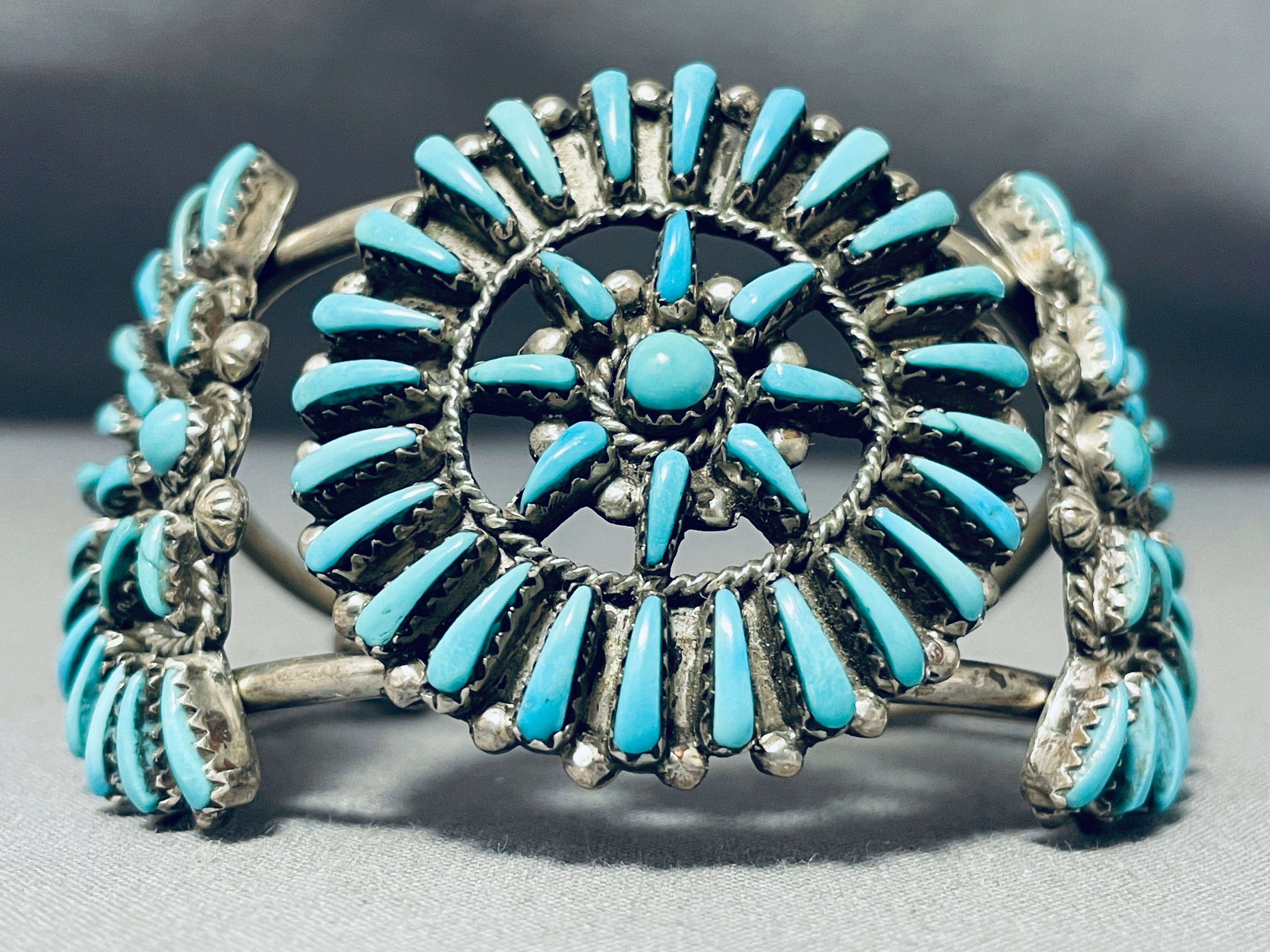 Signed Vintage Native American Zuni Turquoise Sterling Silver