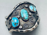 Heavy 115 Grams Vintage Native American Navajo Blue Diamond Turquoise Sterling Silver Bracelet-Nativo Arts