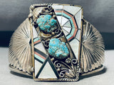 One Of The Most Unique Vintage Native American Zuni Turquoise Inlay Sterling Silver Bracelet-Nativo Arts