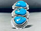 Monumental Native American Navajo 3 Kingman Turquoise Sterling Silver Massive Ring-Nativo Arts