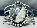Most Unique Vintage Native American Navajo Abalone Pearl Sterling Silver Inlay Bracelet-Nativo Arts