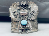135 Grams Huge Heavy Navajho Turquoise Sterling Silver Kachina Bracelet-Nativo Arts