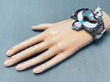 Huge Eagle Dancer Vintage Native American Zuni Turquoise Inlay Sterling Silver Bracelet-Nativo Arts