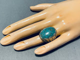 Superior Vintage Native American Hopi Spiderweb Turquoise Sterling Silver Ring-Nativo Arts