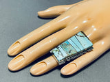 Gigantic Native American Navajo Inlay Turquoise Sterling Silver Huge Trapezoid Ring-Nativo Arts