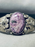 Flowers Of Charoite Vintage Native American Navajo Sterling Silver Bracelet Cuff-Nativo Arts