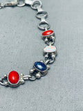Patriotic Native American Navajo Coral Lapis Synthetic Opal Sterling Silver Bracelet-Nativo Arts