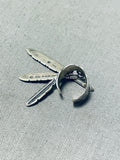 Fabulous Vintage Native American Navajo Sterling Silver Feather Pendants Ear Clip-Nativo Arts