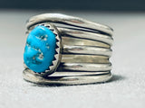 Beautiful Vintage Native American Navajo Morenci Turquoise Sterling Silver 5 Rail Ring-Nativo Arts