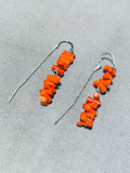 Dazzling Native American Navajo Coral Sterling Silver Earrings-Nativo Arts