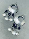 Fantastic Vintage Native American Navajo Black Onyx Hammered Sterling Silver Earrings-Nativo Arts