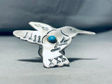 Expressive Native American Navajo Blue Gem Turquoise Sterling Silver Hummingbird Ring-Nativo Arts