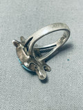 Adorable Vintage Native American Navajo Blue Gem Turquoise Sterling Silver Turtle Ring-Nativo Arts