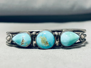 Vibrant Vintage Native American Navajo 3 Blue Gem Turquoise Sterling Silver Bracelet-Nativo Arts