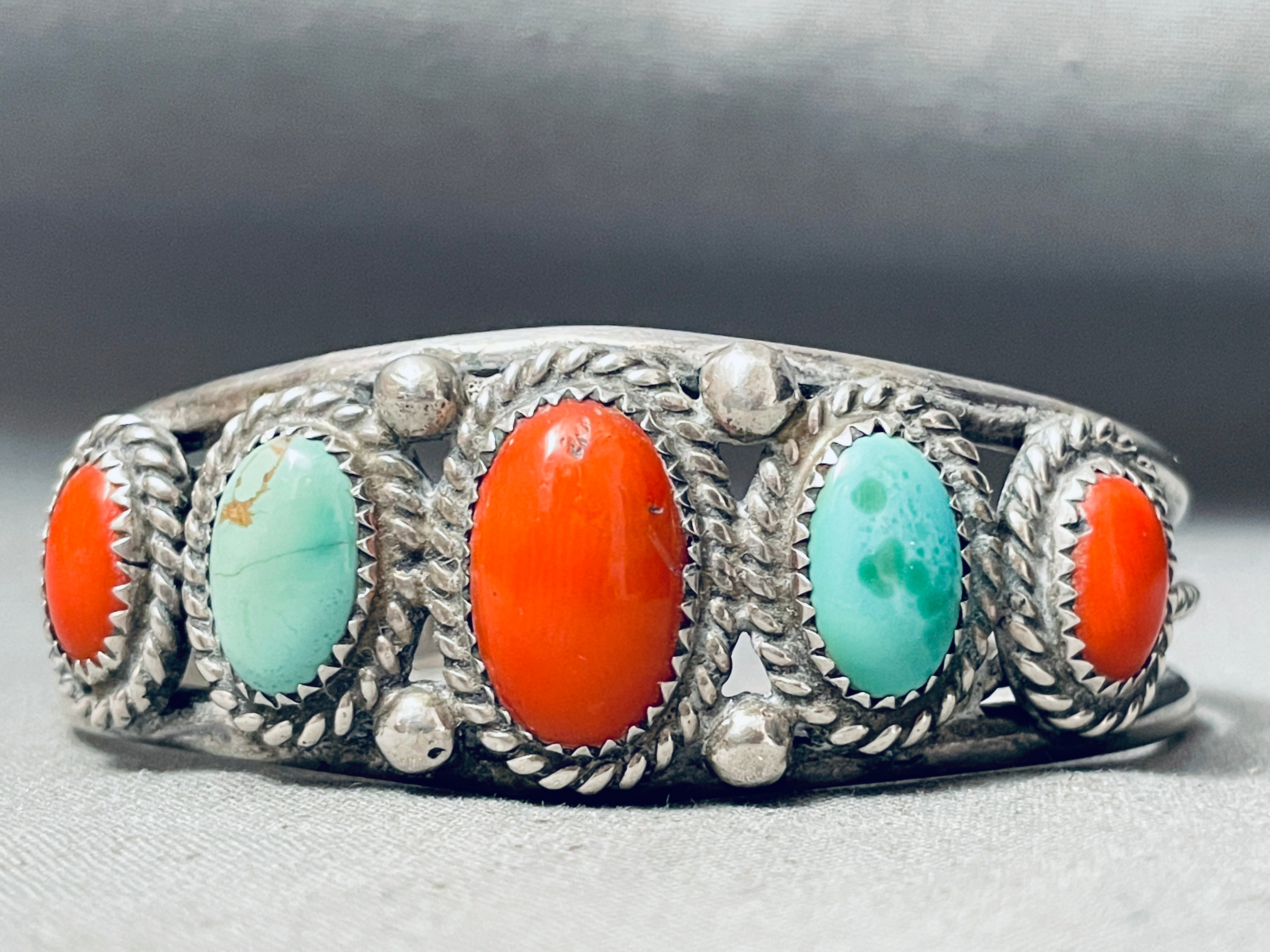 Quality Vintage Native American Navajo Turquoise Domed Coral