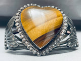 The Best Vintage Native American Navajo Tigers Eye Heart Sterling Silver Bracelet Cuff-Nativo Arts