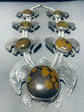 420 Grams Native American Navajo Turquoise Turtle Squash Blossom Necklace Sterling Silver-Nativo Arts
