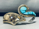 Most Unique Vintage Native American Navajo Turquoise Gold Sterling Silver Inlay Bracelet-Nativo Arts
